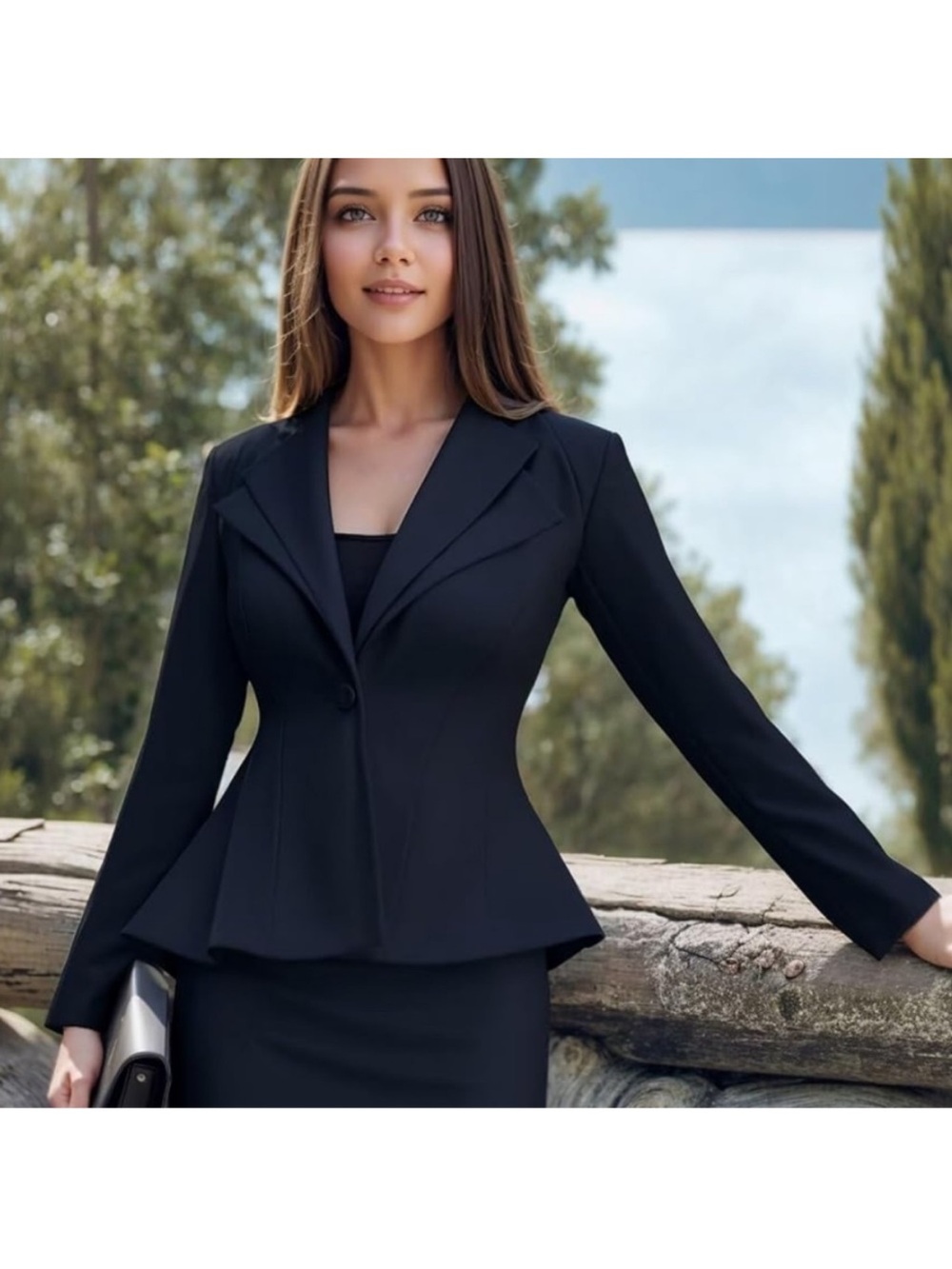 Hybrid Lord & Taylor Navy Double Lapel Peplum Ponte Office Blazer Jacket XL NWT